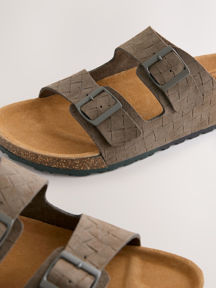 Brown Two Buckle Embossed Sandals - Image 6 of 6