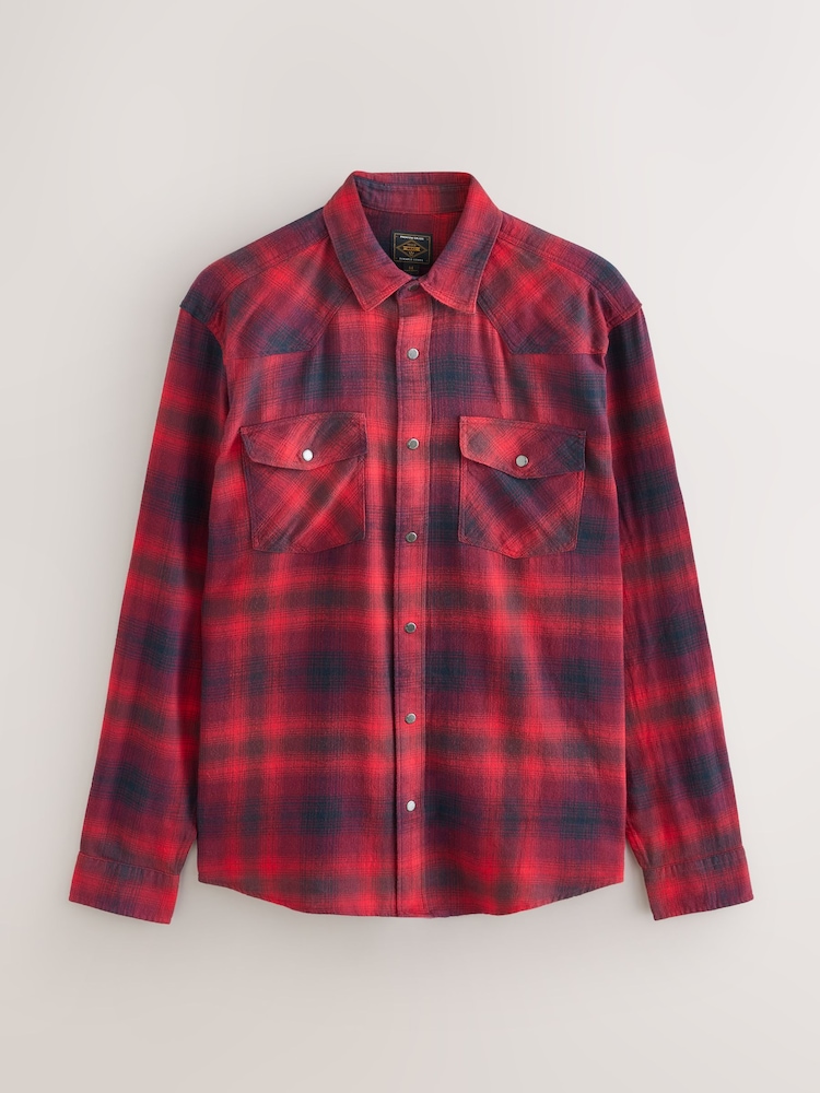 Red Western Style Ombre Check Long Sleeve Shirt - Image 1 of 3