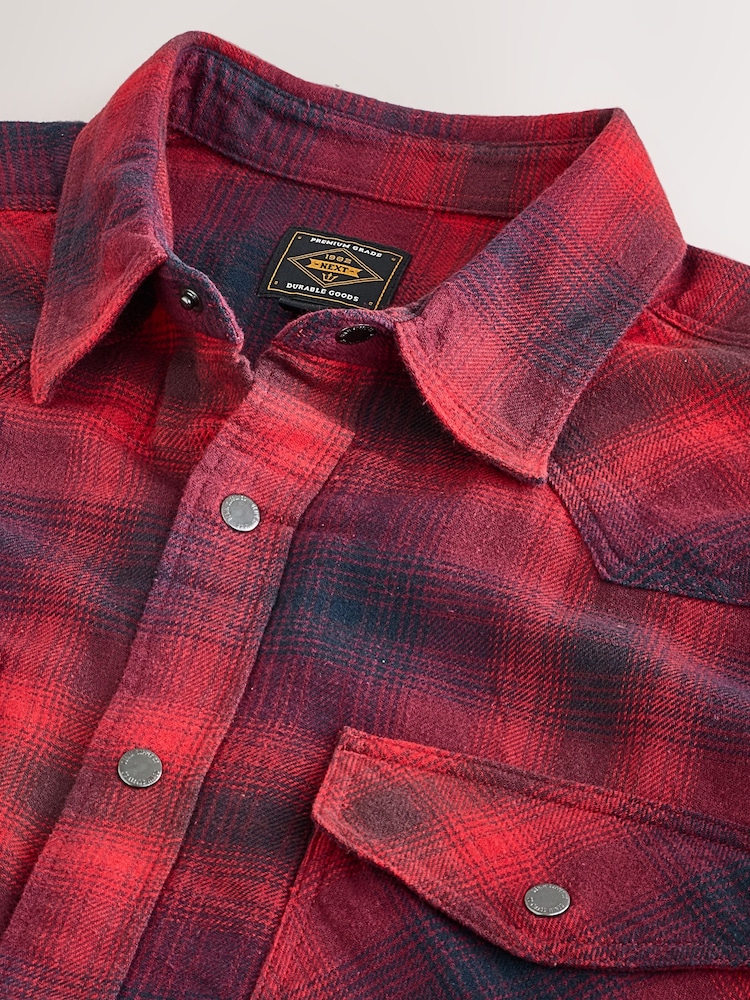 Red Western Style Ombre Check Long Sleeve Shirt - Image 2 of 3