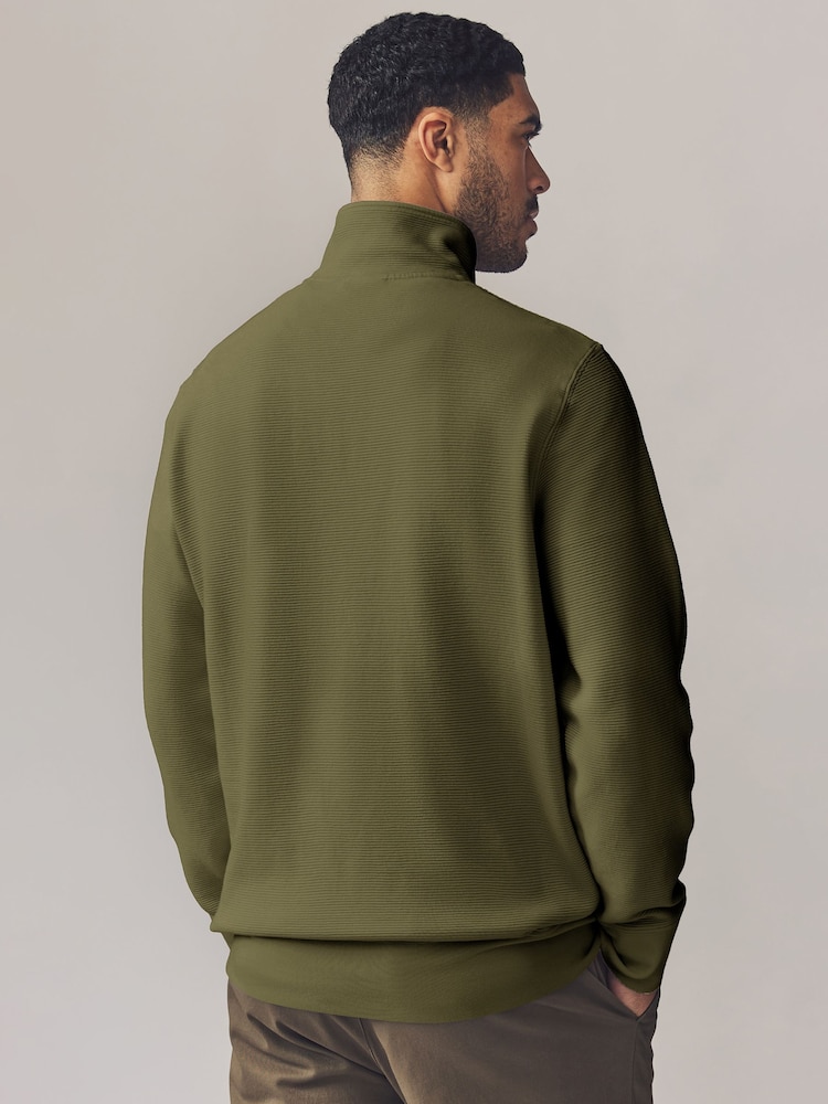 GANT Green Textured 100% Cotton Half Zip Jumper - Image 3 of 4