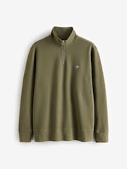 Зеленый - GANT Textured 100% Cotton Half Zip Jumper - Изображение 4 из 4