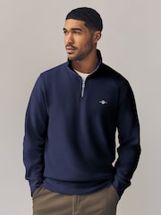 Темно-синий - GANT Textured 100% Cotton Half Zip Jumper - Изображение 1 из 4