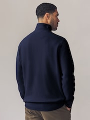 Темно-синий - GANT Textured 100% Cotton Half Zip Jumper - Изображение 2 из 4