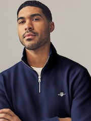 Темно-синий - GANT Textured 100% Cotton Half Zip Jumper - Изображение 3 из 4