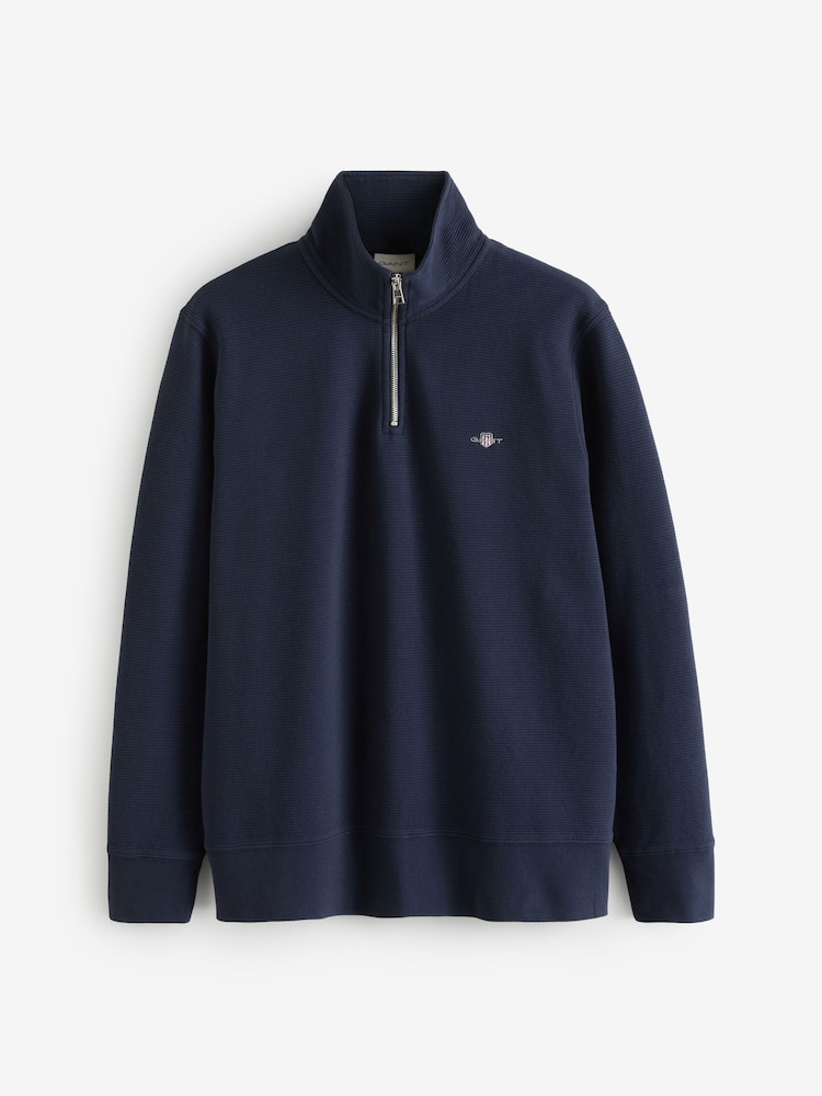 Темно-синий - GANT Textured 100% Cotton Half Zip Jumper - Изображение 4 из 4