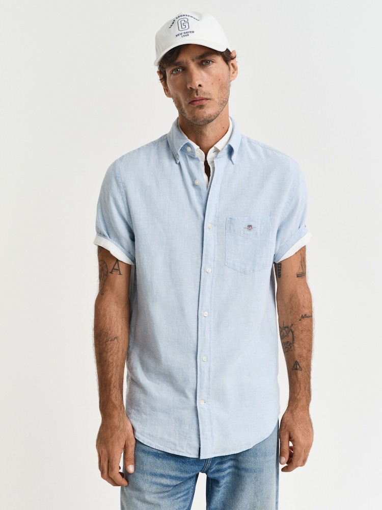 GANT Blue Regular Fit 100% Cotton Linen Shirt - Image 1 of 5