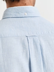 GANT Blue Regular Fit 100% Cotton Linen Shirt - Image 3 of 5