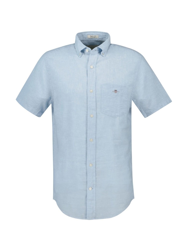 GANT Blue Regular Fit 100% Cotton Linen Shirt - Image 4 of 5