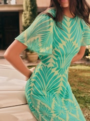 Friends Like These Green Geo Short Sleeve Chiffon Tiered Maxi Dress - Image 2 of 5