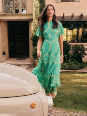 Friends Like These Green Geo Short Sleeve Chiffon Tiered Maxi Dress - Image 5 of 5