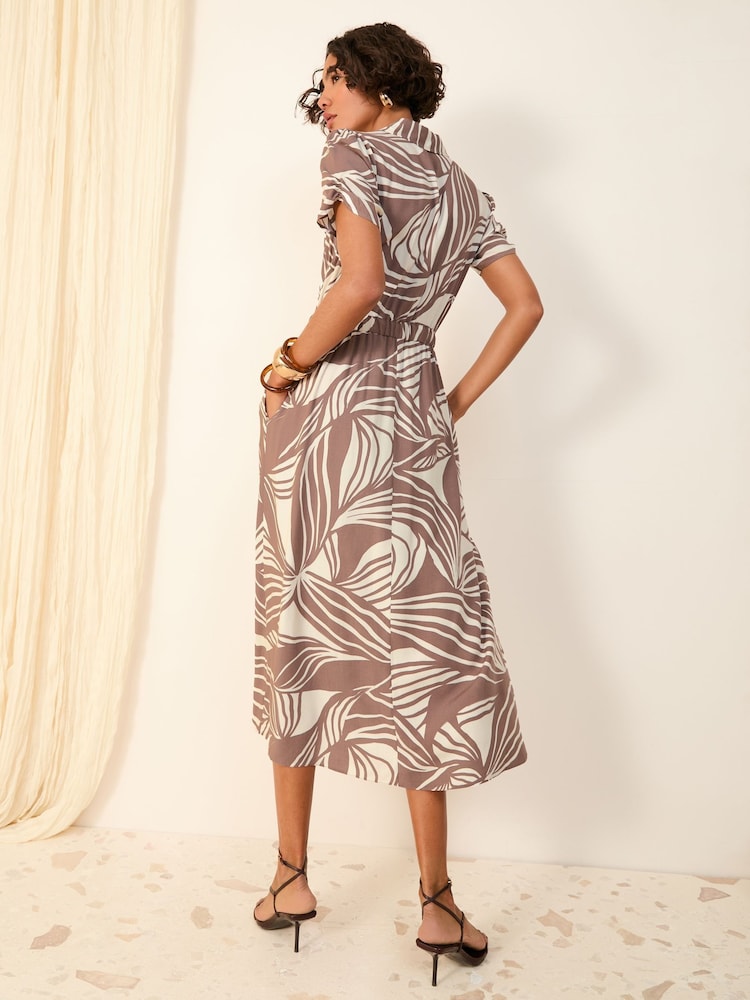 Friends Like These Brown Swirl Short Sleeve Shirt Midi Dress - Image 4 of 4