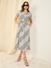 Friends Like These Animal Short Sleeve Shirt Midi Dress - Image 1 of 5