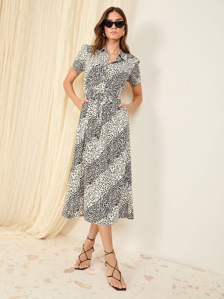 Friends Like These Animal Short Sleeve Shirt Midi Dress - Image 1 of 5