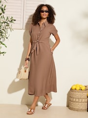 Friends Like These Brown Short Sleeve Shirt Midi Dress - Image 3 of 5