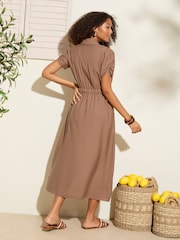 Friends Like These Brown Short Sleeve Shirt Midi Dress - Image 5 of 5