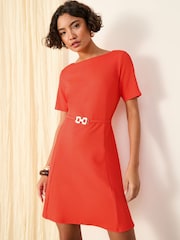 Friends Like These Red Mini Short Sleeve Textured Buckle Dress - Image 1 of 4
