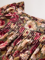 Brown/Pink Vintage Floral Print Square Neck Blouse - Image 6 of 7