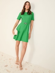 Friends Like These Green Mini Short Sleeve Textured Buckle Dress - Image 1 of 4