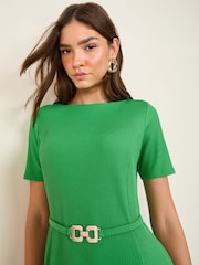 Friends Like These Green Mini Short Sleeve Textured Buckle Dress - Image 3 of 4