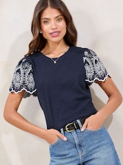 Lipsy Embroidered Sleeve T-Shirt - Image 1 of 4