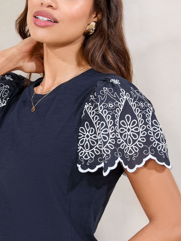 Lipsy Embroidered Sleeve T-Shirt - Image 2 of 4