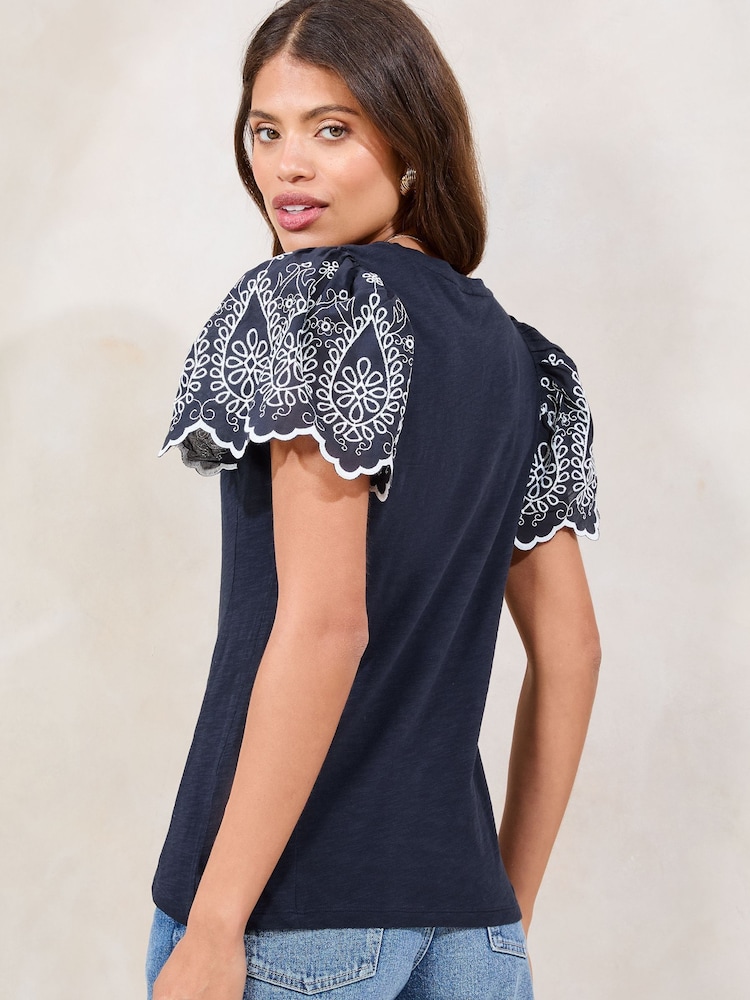 Lipsy Embroidered Sleeve T-Shirt - Image 4 of 4
