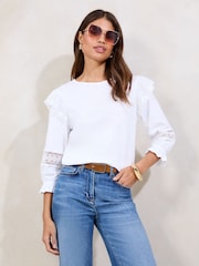 Lipsy White Lace Detail Long Sleeve 100% Cotton Top - Image 2 of 4