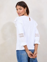 Lipsy White Lace Detail Long Sleeve 100% Cotton Top - Image 4 of 4