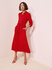 Friends Like These Red Long Sleeve Button Through Midi Shirt Dress - Image 1 of 4