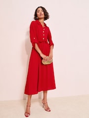 Friends Like These Red Long Sleeve Button Through Midi Shirt Dress - Image 3 of 4