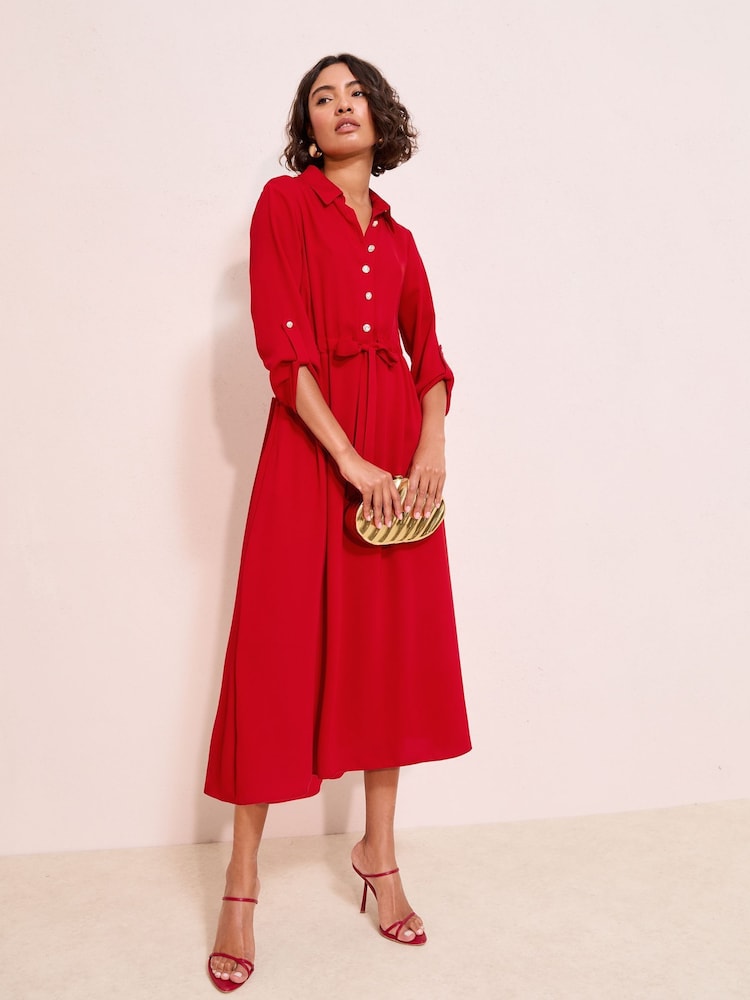 Buy Friends Like These Red Long Sleeve Button Through Midi Shirt Dress from Next USA Buy Friends Like These Red Long Sleeve Button Through Midi Shirt Dress from Next USA