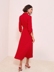 Friends Like These Red Long Sleeve Button Through Midi Shirt Dress - Image 4 of 4