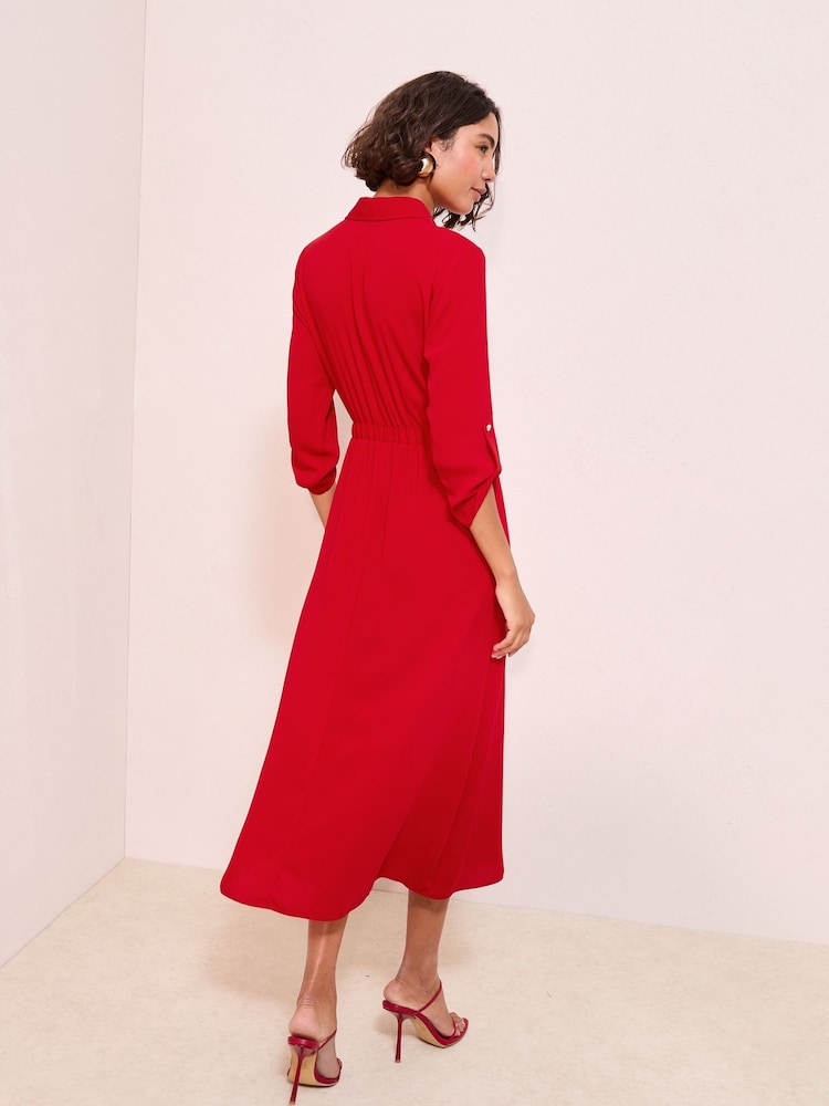 Friends Like These Red Long Sleeve Button Through Midi Shirt Dress - Image 4 of 4
