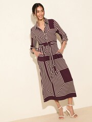 Friends Like These Purple Geo Petite Long Sleeve Button Through Midi Shirt Dress - Image 1 of 4