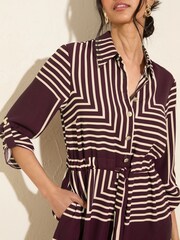 Friends Like These Purple Geo Petite Long Sleeve Button Through Midi Shirt Dress - Image 2 of 4