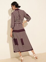 Friends Like These Purple Geo Petite Long Sleeve Button Through Midi Shirt Dress - Image 4 of 4