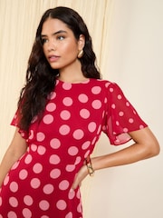 Friends Like These Pink Spot Short Sleeve Chiffon Tiered Maxi Dress - Image 2 of 4