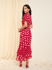 Friends Like These Pink Spot Short Sleeve Chiffon Tiered Maxi Dress - Image 4 of 4