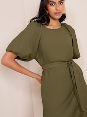 Friends Like These Khaki Green Puff Sleeve Raglan Mini Dress - Image 2 of 4