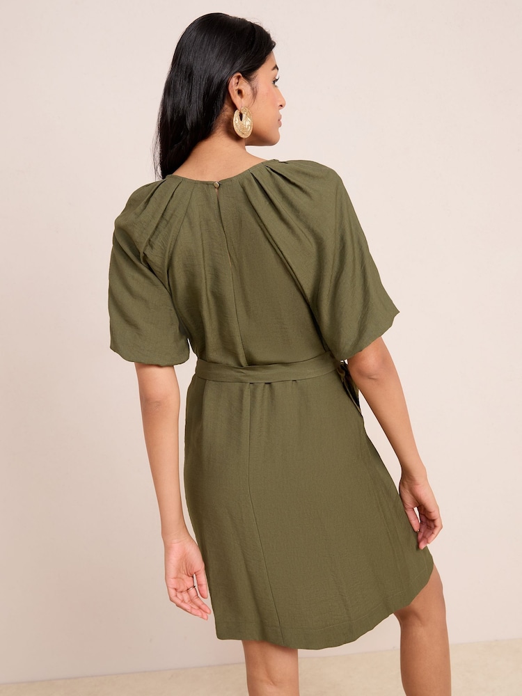 Friends Like These Khaki Green Puff Sleeve Raglan Mini Dress - Image 4 of 4