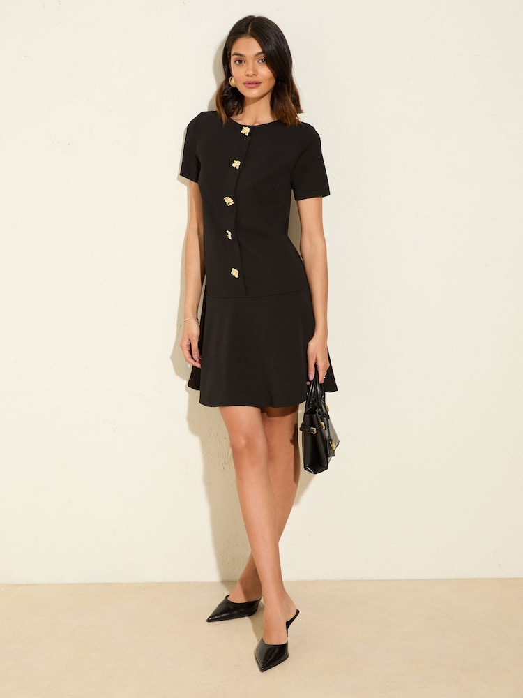 Friends Like These Black Button Detail Shift Mini Dress - Image 1 of 4 Friends Like These Black Button Detail Shift Mini Dress - Image 1 of 4