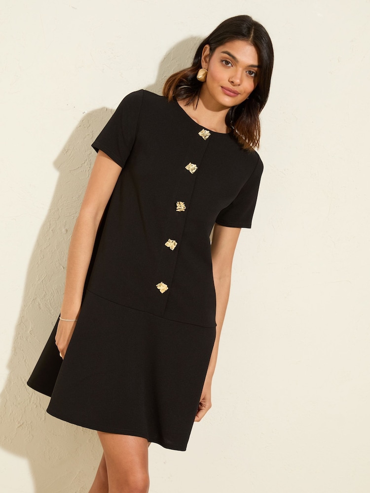 Friends Like These Black Button Detail Shift Mini Dress - Image 2 of 4 Friends Like These Black Button Detail Shift Mini Dress - Image 2 of 4