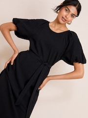 Friends Like These Black Puff Sleeve Raglan Tie Waist Belt Midi Dress - Image 4 of 5
