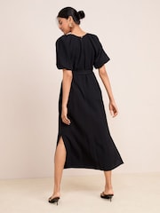 Friends Like These Black Puff Sleeve Raglan Tie Waist Belt Midi Dress - Image 5 of 5