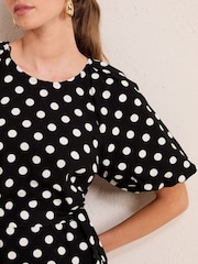 Friends Like These Black/White Puff Sleeve Raglan Tie Waist Belt Midi Dress - Image 2 of 4