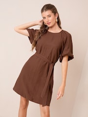 Friends Like These Chocolate Brown Puff Sleeve Raglan Mini Dress - Image 1 of 4