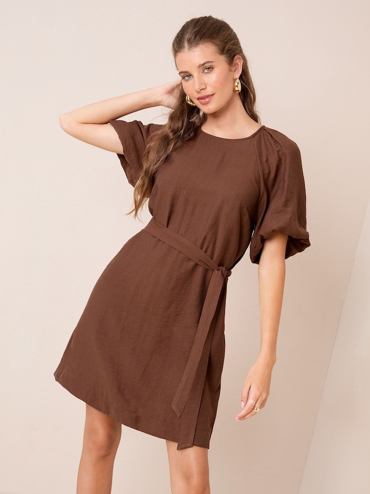 Friends Like These Chocolate Brown Puff Sleeve Raglan Mini Dress - Image 1 of 4