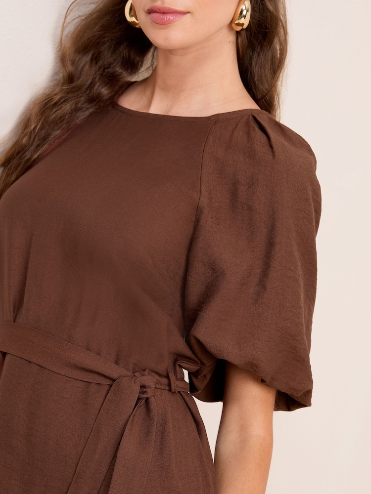 Friends Like These Chocolate Brown Puff Sleeve Raglan Mini Dress - Image 2 of 4