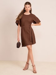 Friends Like These Chocolate Brown Puff Sleeve Raglan Mini Dress - Image 3 of 4