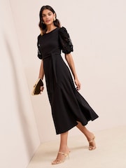 Friends Like These Black 3D Floral Print Sleeve Scuba Midi Dress - Image 3 of 4